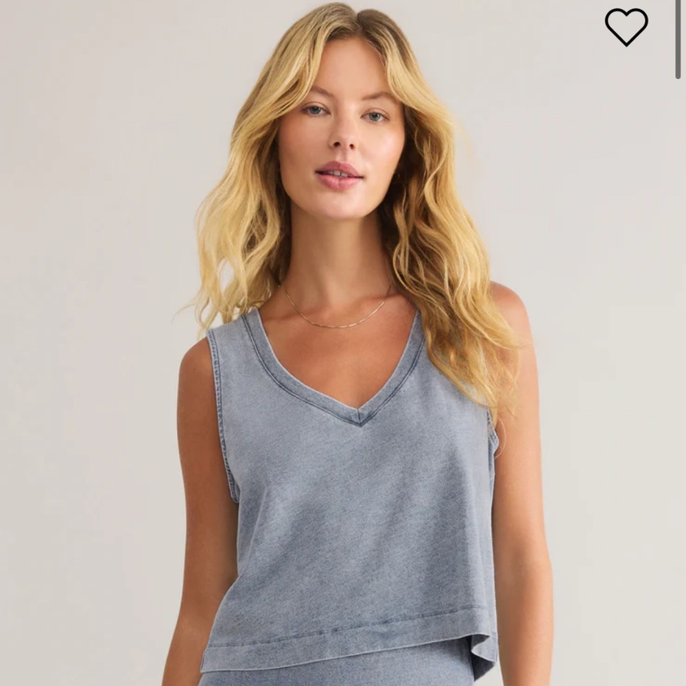 Z Supply Sloane V-Neck Jersey Denim Tank medium indigo XS-worn once!